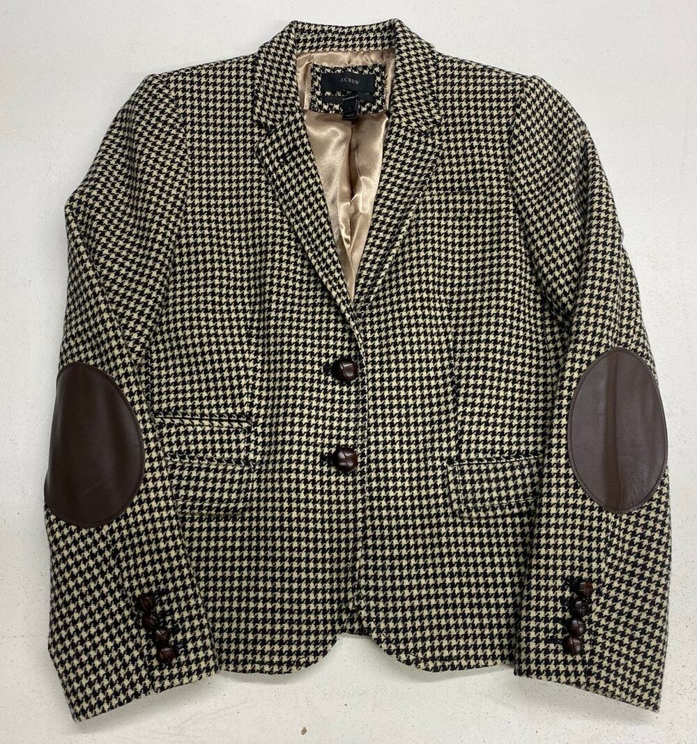 J. Crew Schoolboy Houndstooth Elbow Patch tweed wool 2 wooden button blazer 12